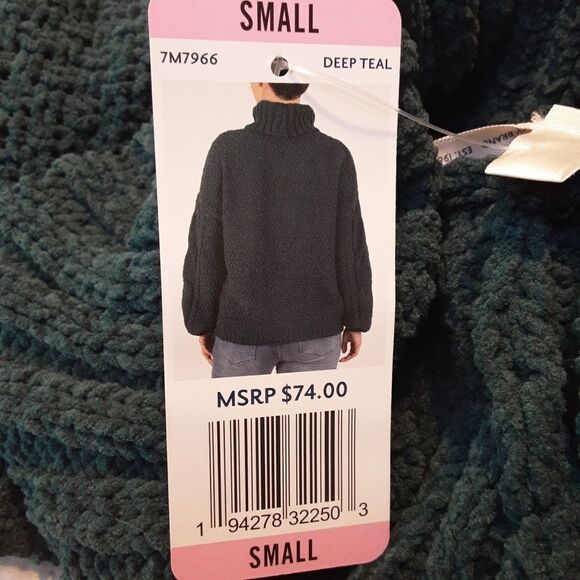 SEVEN7 Chenille Oversize Sweater, Deep Teal, Cable Knit, See Measurements - Picture 7 of 7